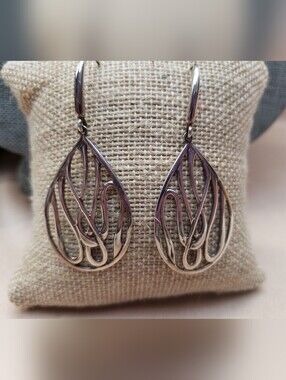 Sterling Silver Teardrop Open Work Dangle Earrings Signed Midas Thailand 925